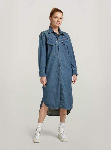 Long Western Shirt Dress Evergreen